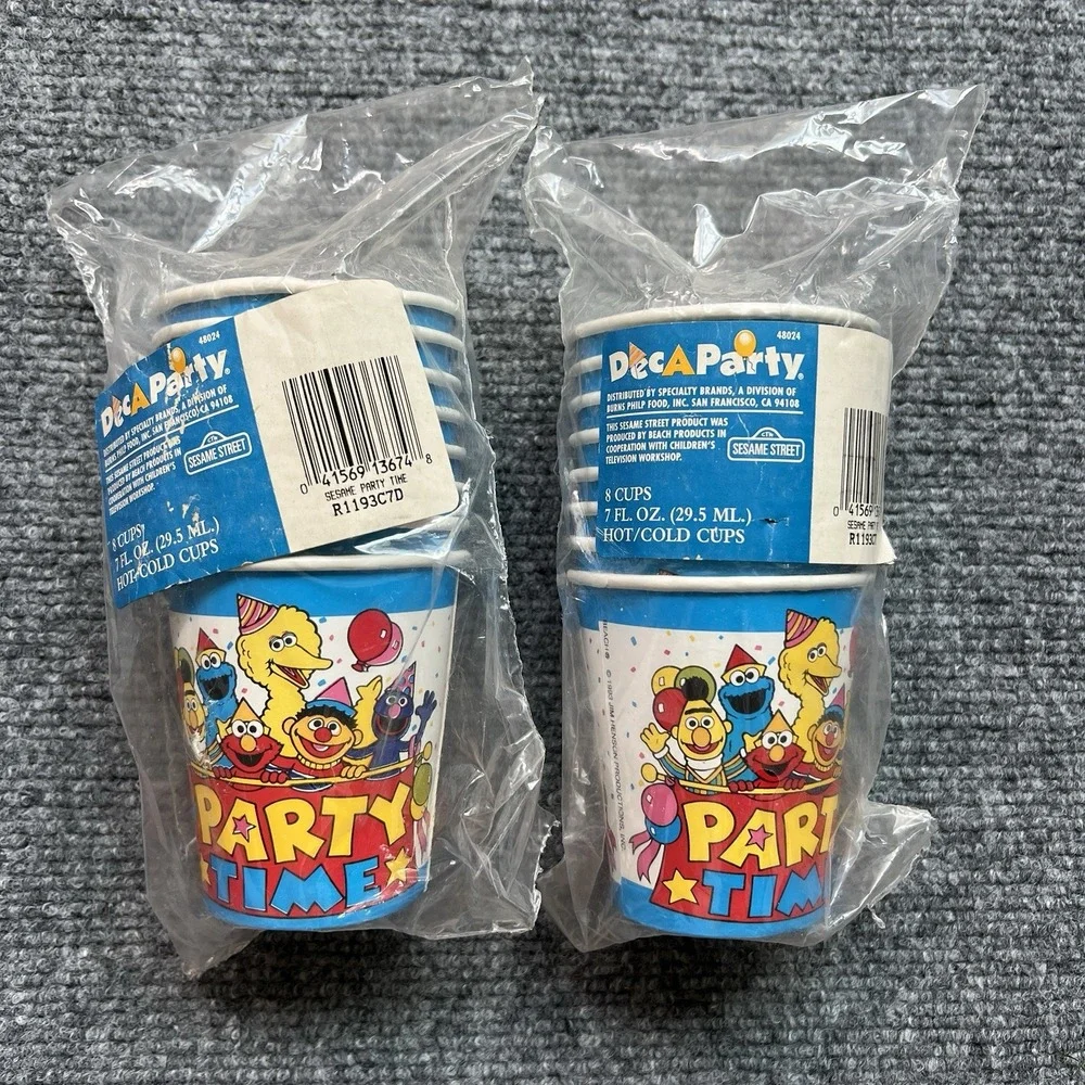 NWT Vintage 2 Set Of 8 Sesame‎ Street Party Time Small Paper Cups Jim Henson